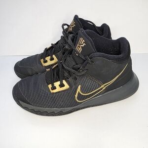 NIKE Kyrie Flytrap 4 Black Metallic Gold Sneakers Shoes Size 6Y